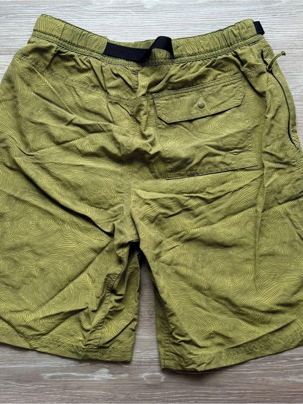 L.L. Bean Olive Green Topographic Print Hybrid Shorts